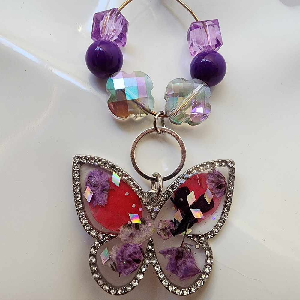 BrazenSoul Handmade Pressed Flower Butterfly Resin Necklace